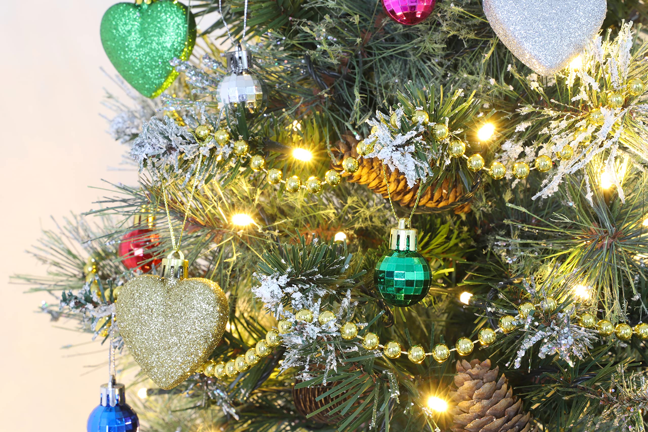 25 Palline Di Natale Glitterate Per Albero, Decorazioni In Plastica, Colori Rossi Verdi E Bianchi, 26x16 Cm