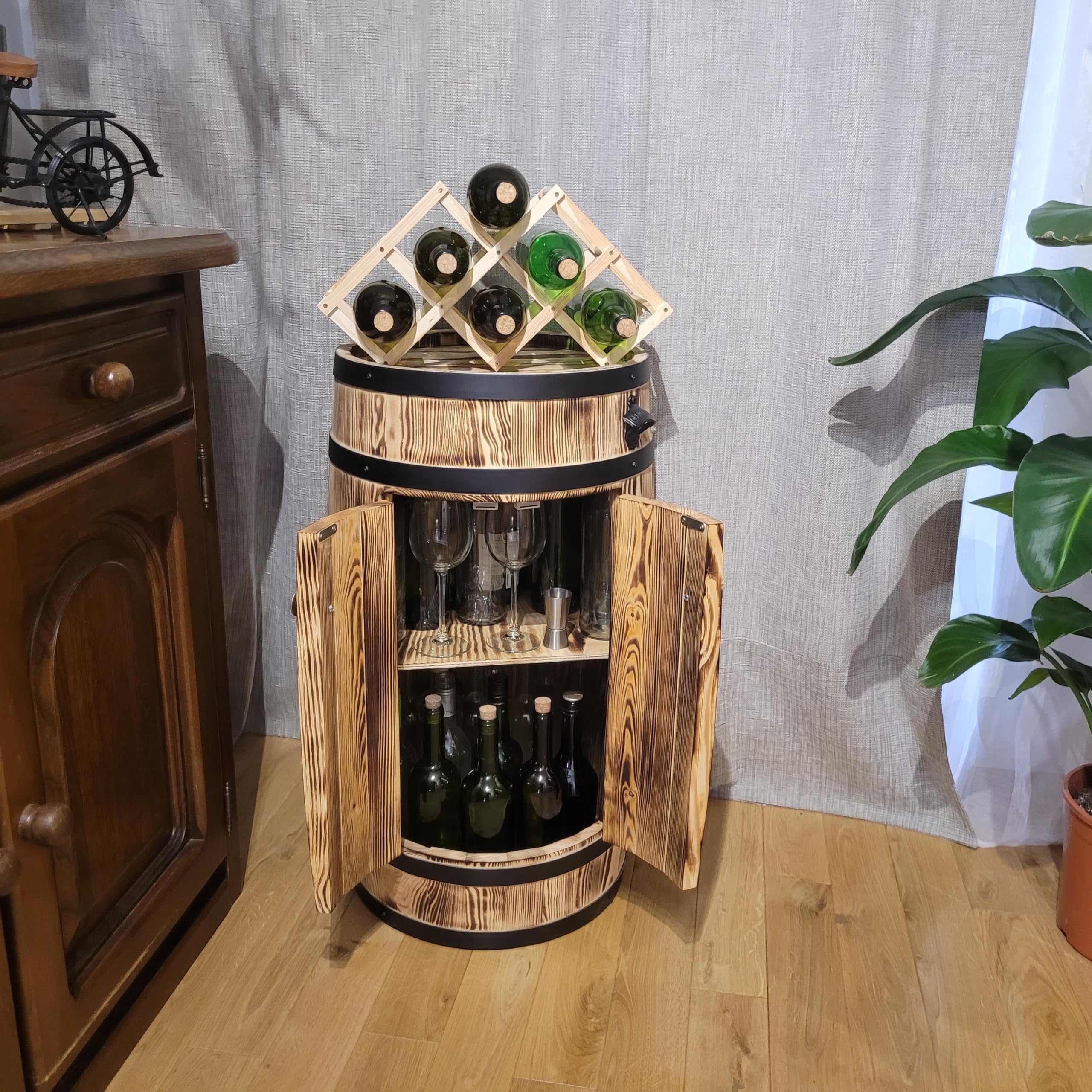 Tonneau Bar Weeco Armoire En Bois De Pin En Forme De Tonneau Avec étagère Et Meuble Rangement Bouteille Alcool