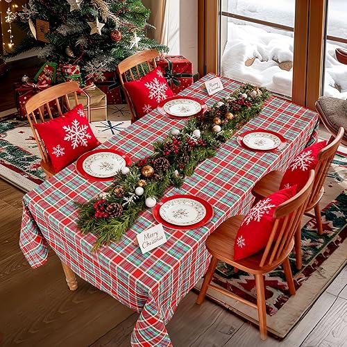 Miniatura 7 de Fanqisi Mantel de Navidad de 56x84 Pulgadas Mantel a Cuadros Mantel a Cuadros de Búfalo para Fiestas de Navidad Granja Decoraciones de Mesa de