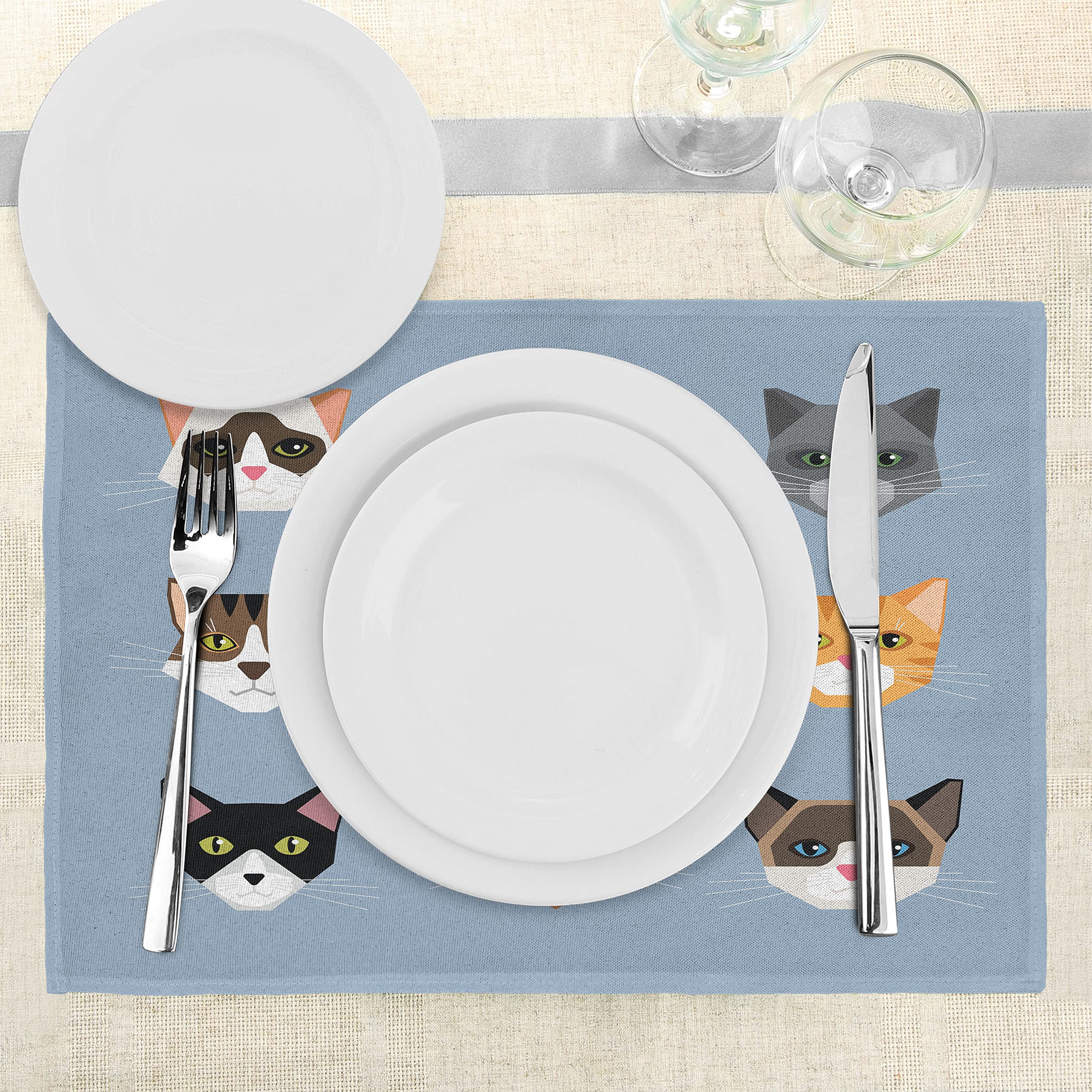 ABAKUHAUS Tovagliette Americane In Tessuto - Set Da 4 Con Gatti E Cuori, 45x30 Cm, Lavabili In Lavatrice - 5
