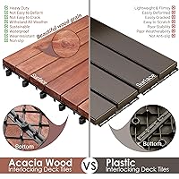 Vista 6 de PrimeZone - 54 azulejos entrelazados de madera de acacia sólida para terraza, patio, 12 x 12 pulgadas, impermeables, para interiores y exteriores