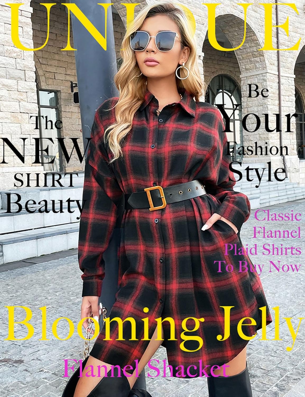 Blooming Jelly Women's Button Down Flannel Shirts Plaid Shacket Long Sleeve Collared Long Jacket Coats - Image 5