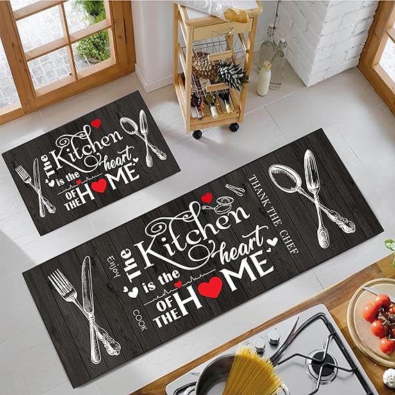 Amazon.com: JWXCBIM Farmhouse Kitchen Rug 2 Piece Set, Black and White ...