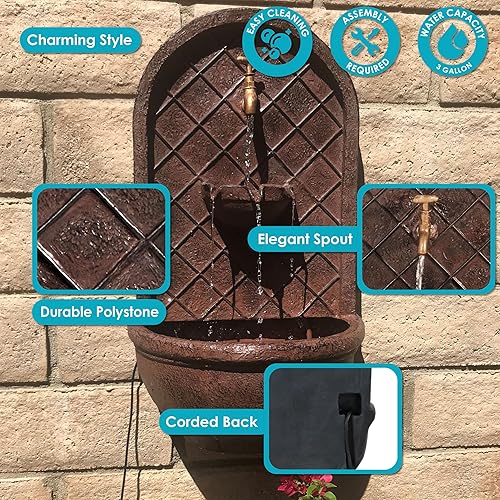 Miniatura 4 de Sunnydaze Messina - Fuente de agua de pared para exteriores fuente de pared en cascada y función de agua en el patio trasero con bomba sumergible