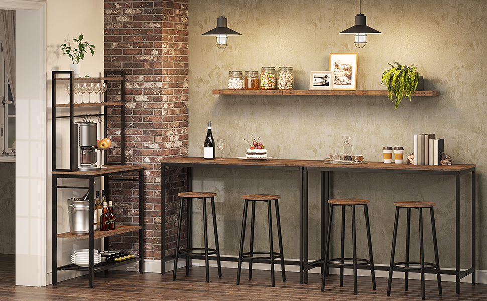 Rustic Brown Black Pub Table HOOBRO 63 Inch Narrow Bar Table ...