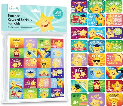 Decorably 1,440 Star Teacher Stickers for Kids Classroom