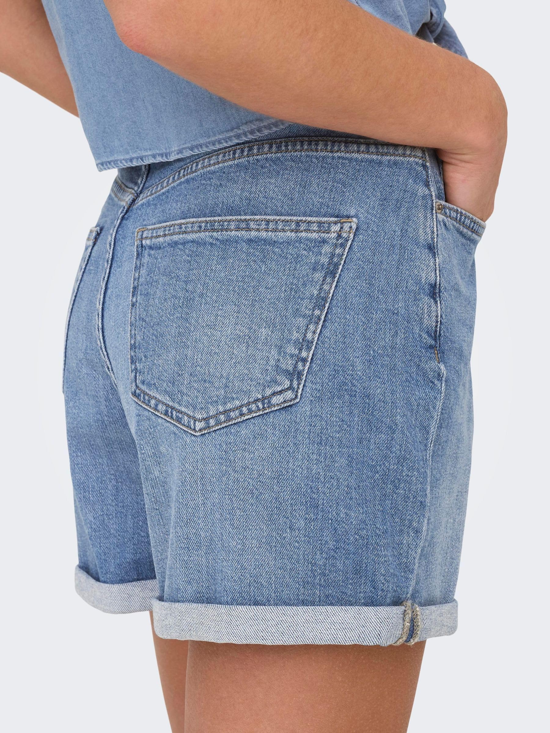 ONLY Pantalones Cortos de Mezclilla de Cintura Alta para Mujer de la Marca, cómodos para el Verano.