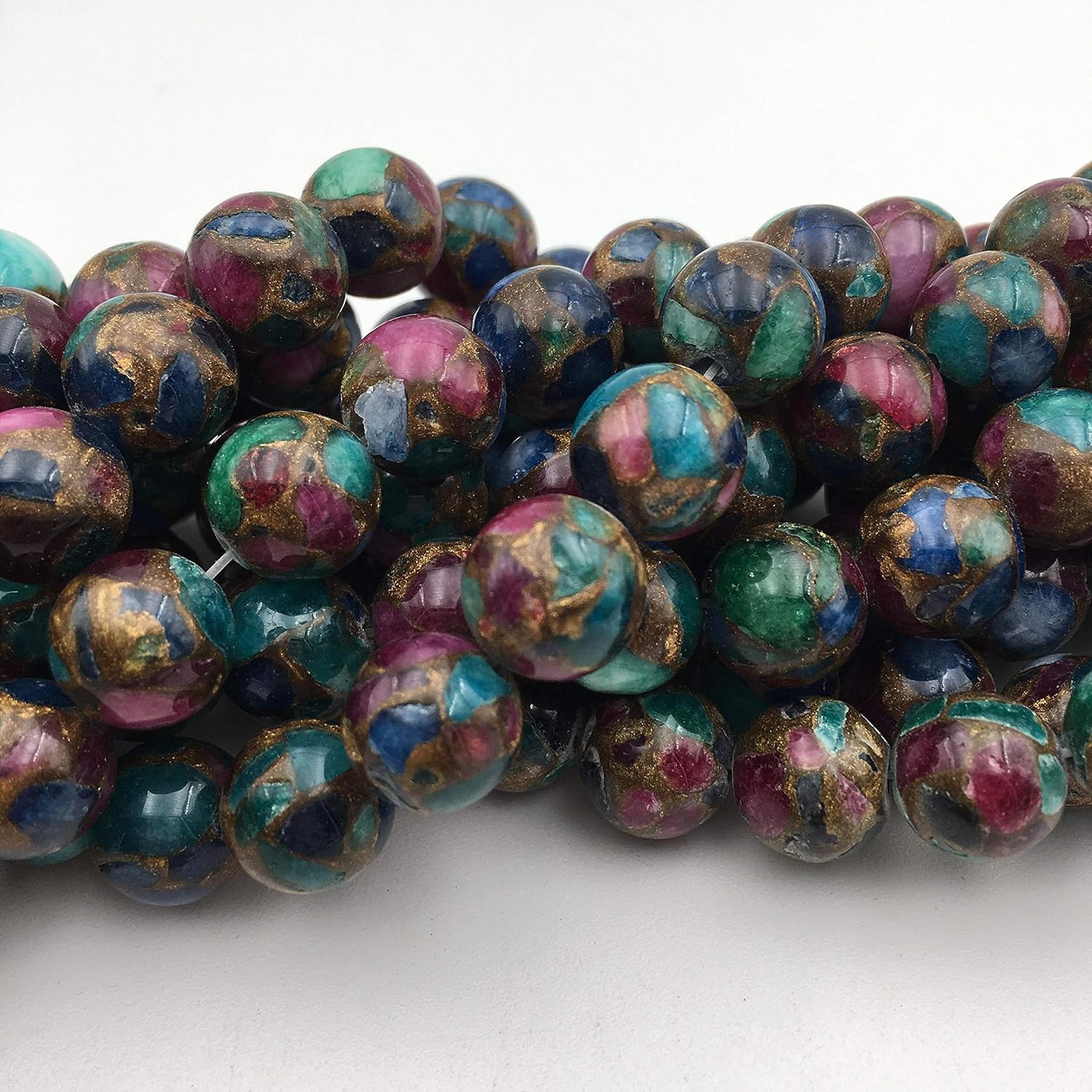 JM Design Multi-Color Mosaic Quartz Smooth Polished Round Loose Gemstone Beads 6mm 15.5 Strand for Jewelry Making, Arts and Craft