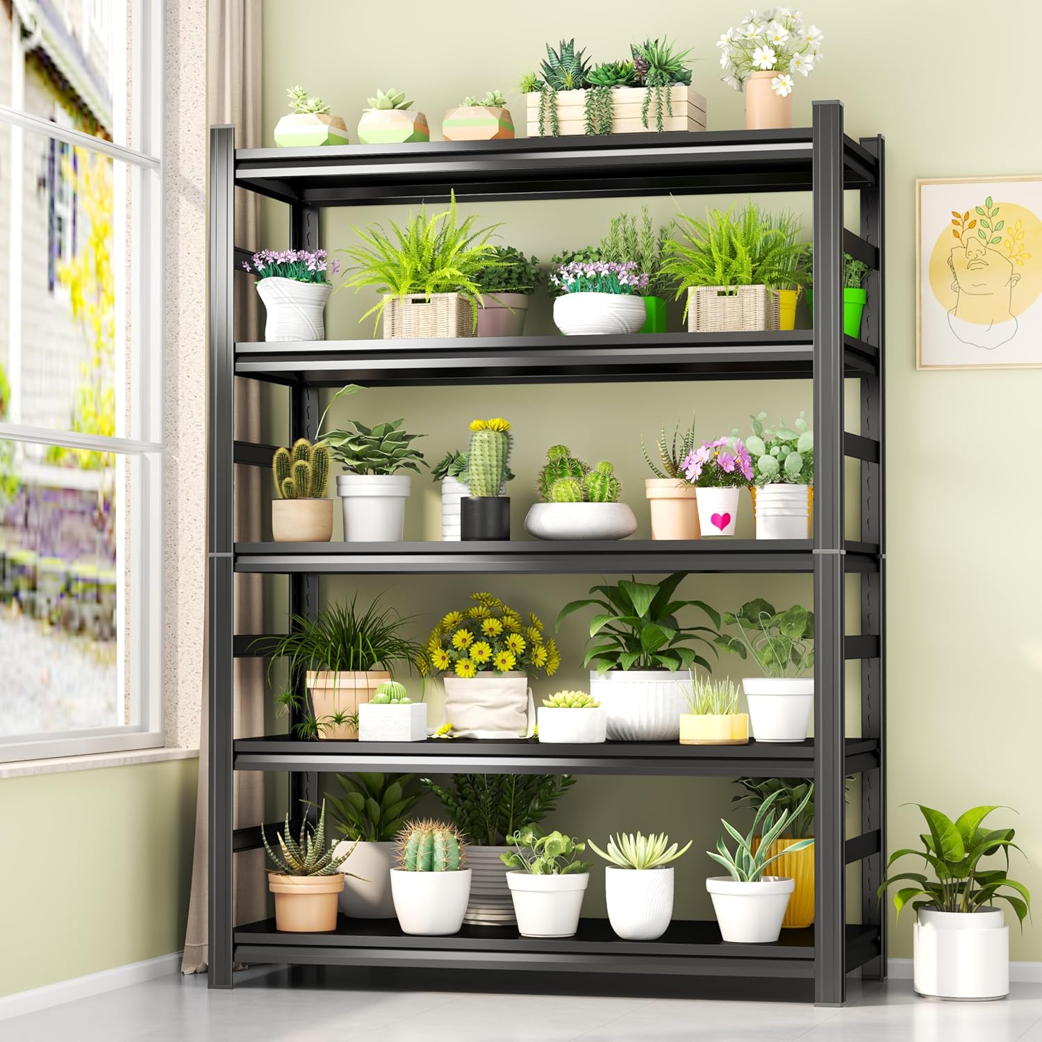 5-Tier Metal Garage Shelving Unit,3200 LBS Heavy-Duty Thickened Shelves & Supports Adjustable Steel Storage Rack for Garage Basement, Pantry,Kitchen Black (5TIER 36W*16D*78H)