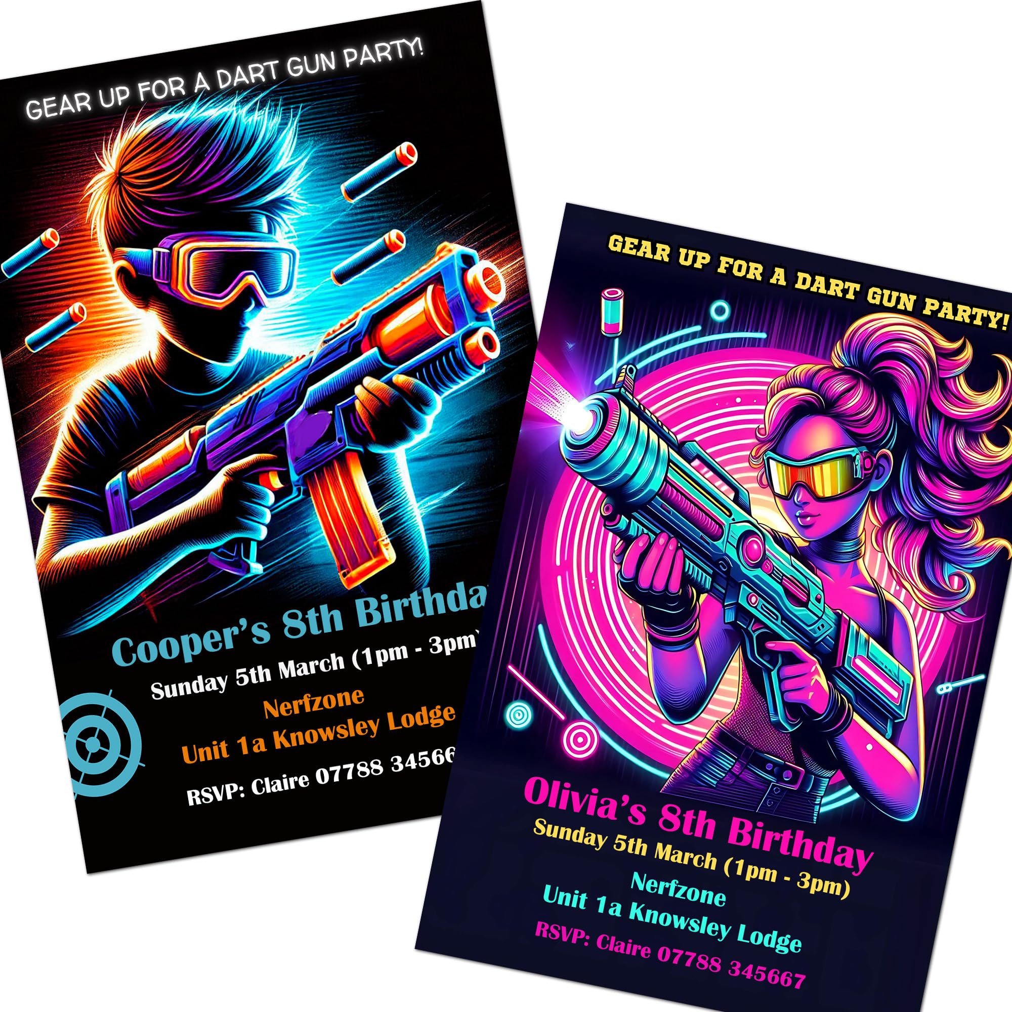 Dart Gun Party Invites Birthday Invitations & Envelopes Personalised K252