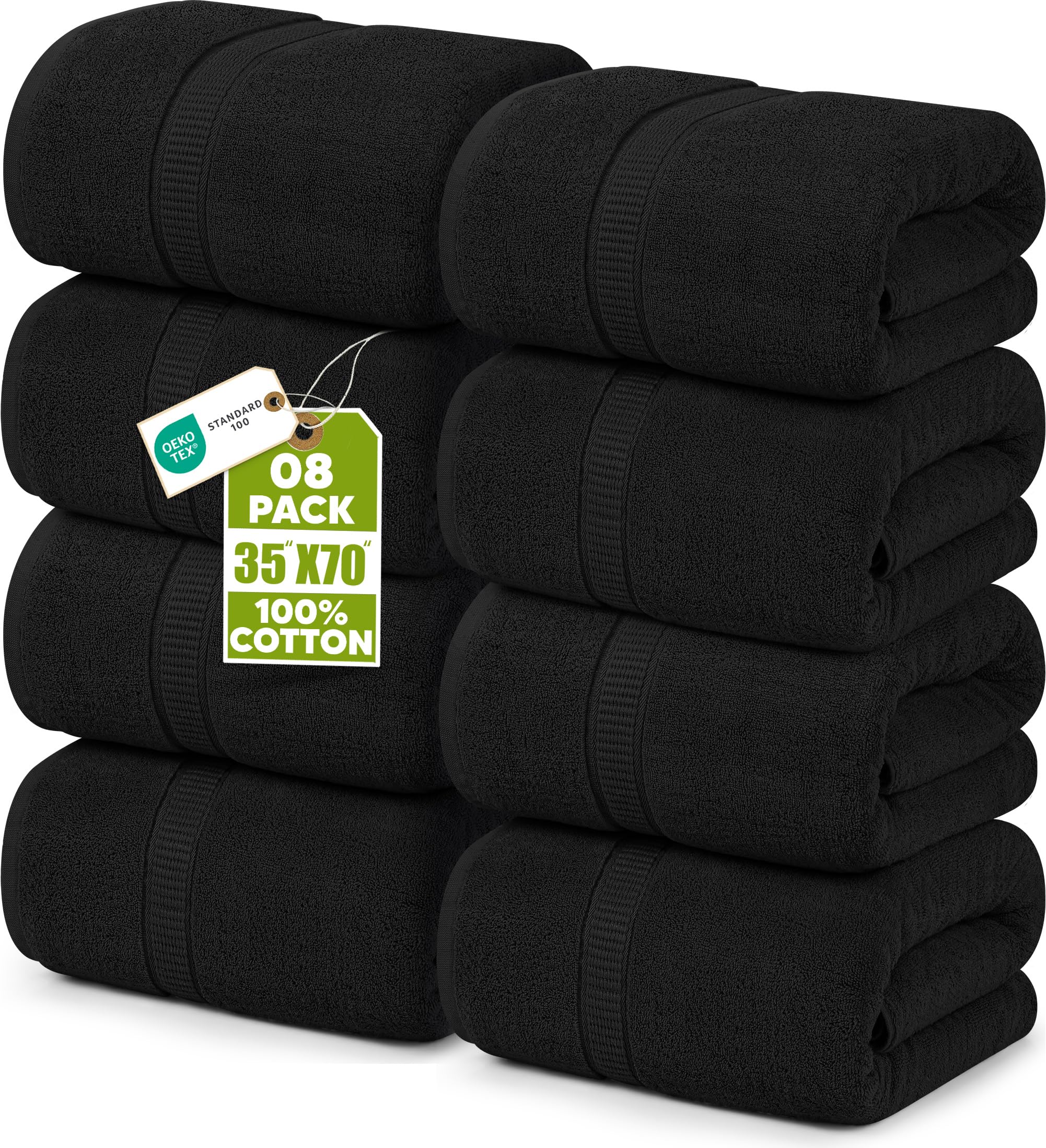 Luxurious Jumbo Bath Sheet 8 Piece - 600 GSM (35X70 Inches) 100% Ring Spun Cotton - Highly Absorbent and Quick Dry Extra Large Bath Towel - Super Soft Hotel Quality Towel (Black)