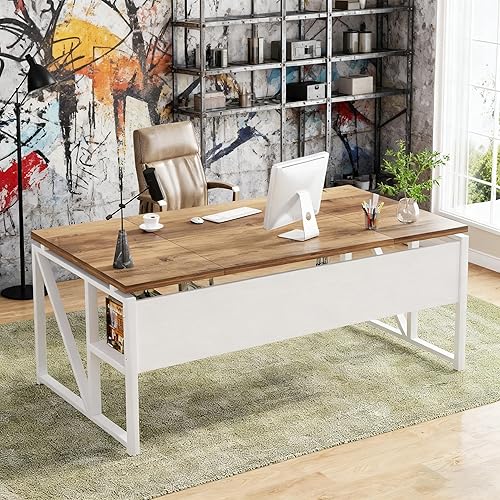 Miniatura 35 de Tribesigns Escritorio simple para computadora de 55 pulgadas, mesa de escritorio de oficina en casa para estación de trabajo, nogal oscuro + patas