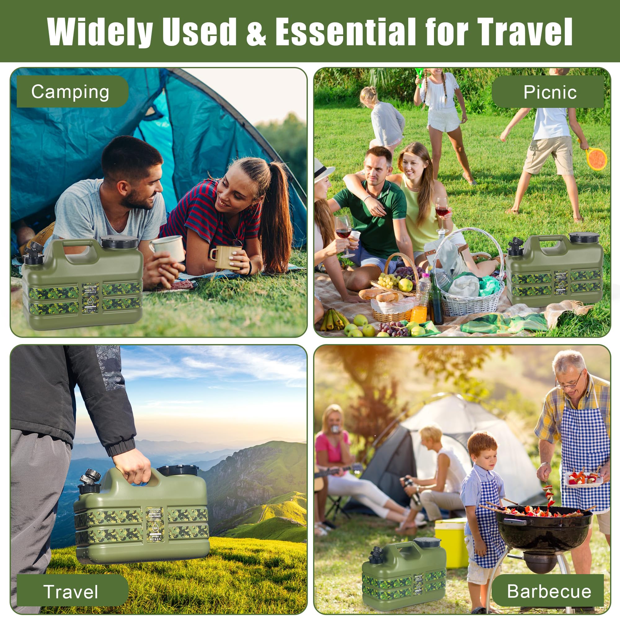 ASIEIT Bidón de Agua con Grifo de 11L, Bidón de Agua para Camping, Tanque de Agua Portátil Multiusos sin BPA, Tanque de Agua para Camping con Asas, Bidón Antifugas, para Emergencias y Exteriores