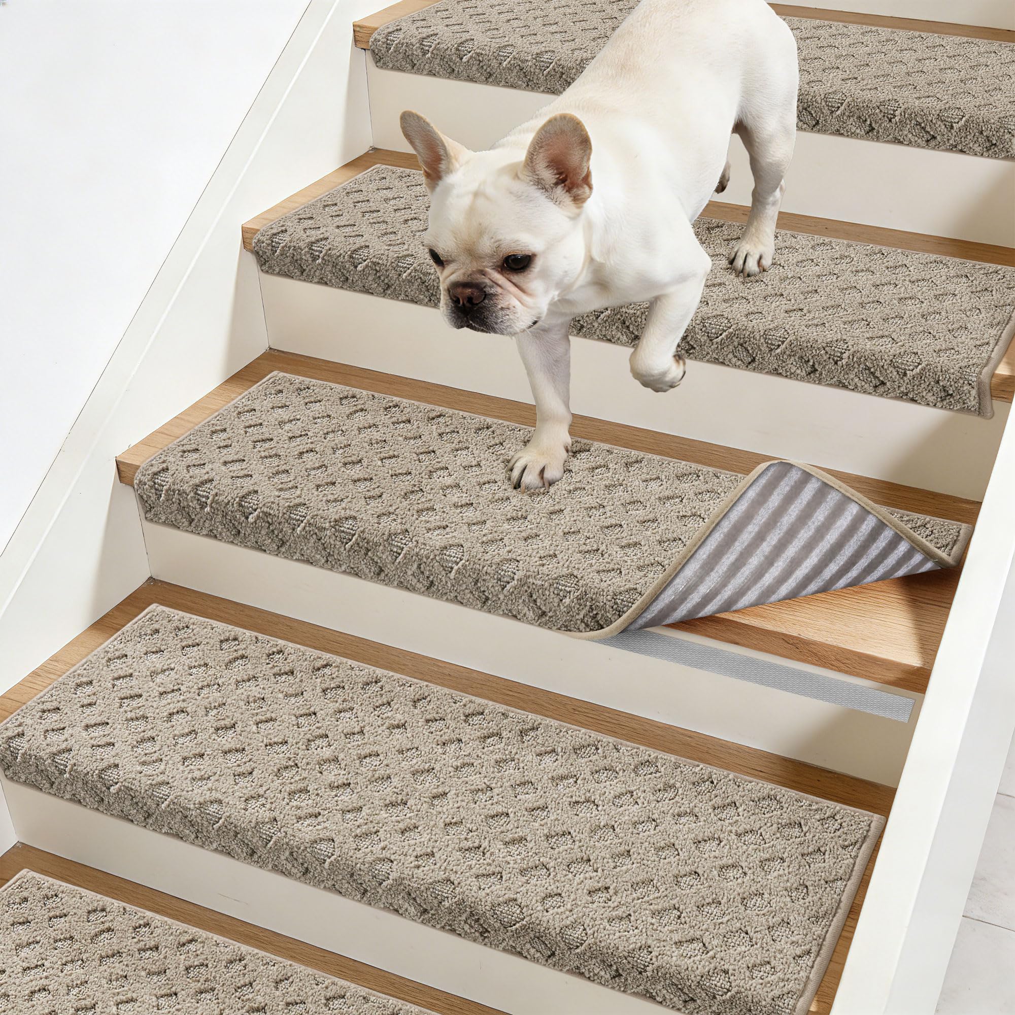 Photo 1 of JSEI 11" x 30" Bullnose Carpet Stair Treads, 14 Pcs Beige