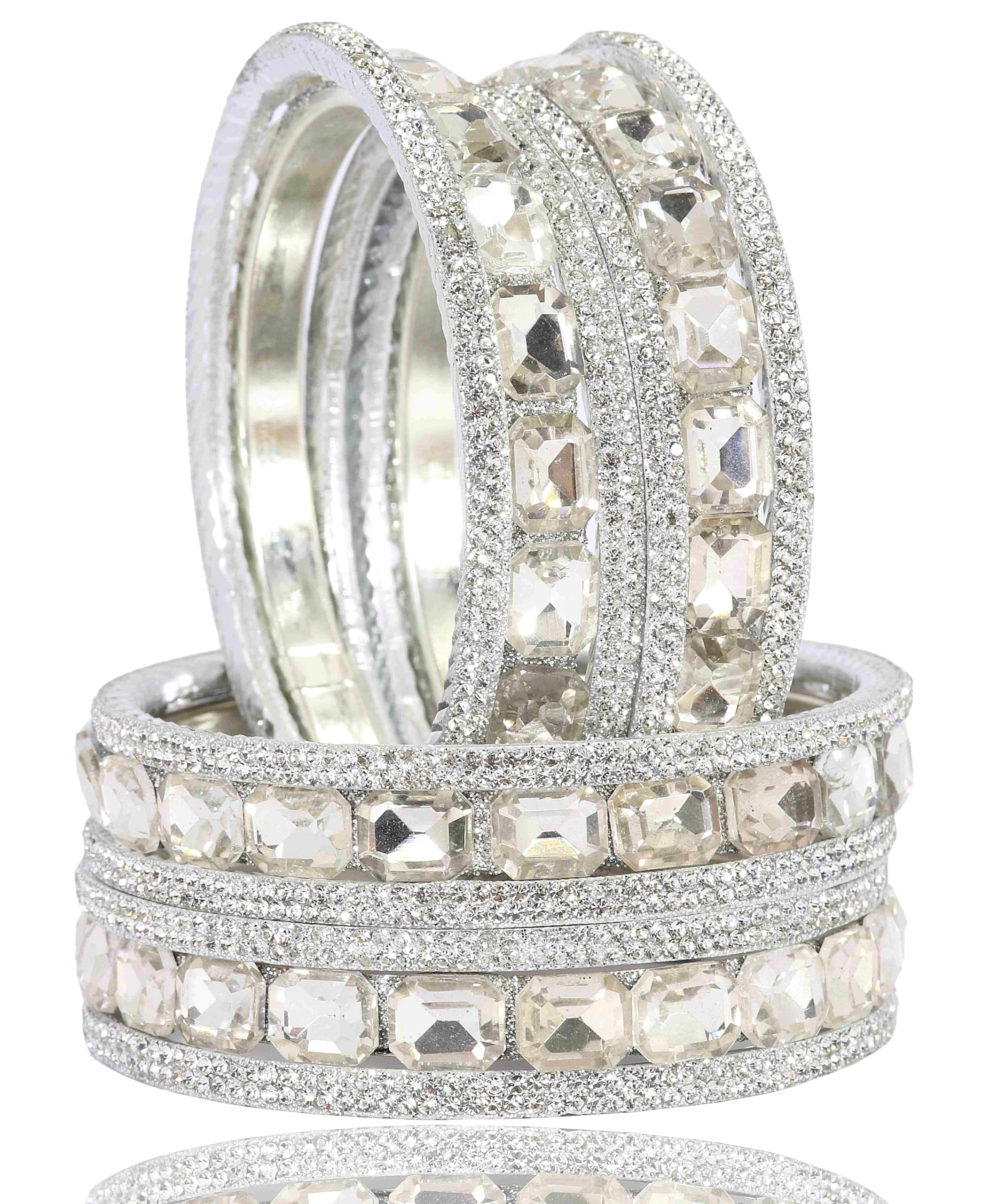 NMII Stylish Metal with AD Diamond Bangles Kada Set For Women & Girls | White Stone Bangles | Kada Set For Women | Chudi Set | Fashionable Bangles For Wedding, Party, Daily-(F188-Silver-2.4) (B0CZF61WVL) Amazon Price History, Amazon Price Tracker