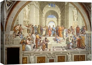 wall26 Canvas Print Wall Art The School of Athens by Raphael People Historic Illustrations Fine Art Traditional Scenic Colorful Dark for Living Room, Bedroom, Office - 32"x48"