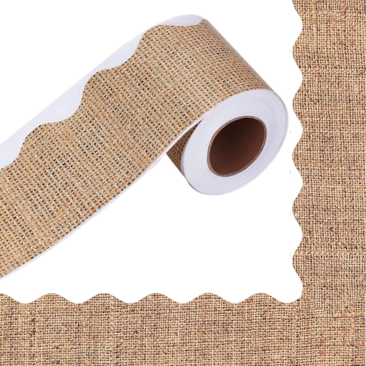 MOODKEY 65.6ft Burlap Scalloped Border Trim SelfAdhesive Bulletin Board Borders Stickers Back