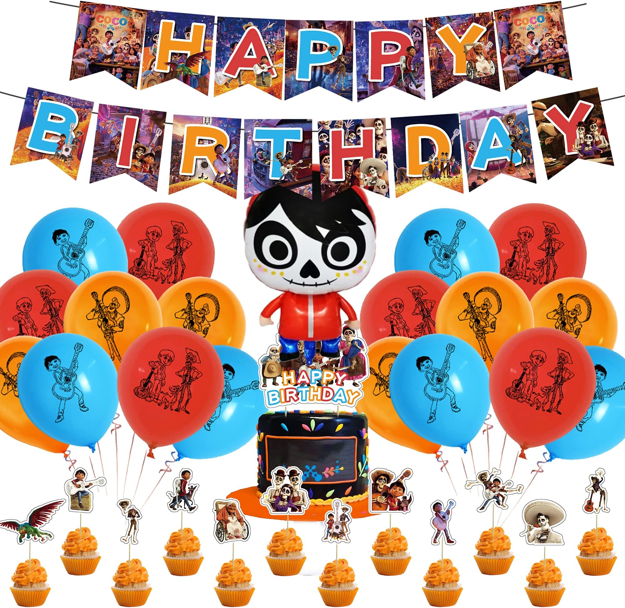 THREEMAO Coco Party Decorations Set, Coco Theme Birthday Supplies Foil Balloons Banner for Coco Children Lovers Party Supplies Decor