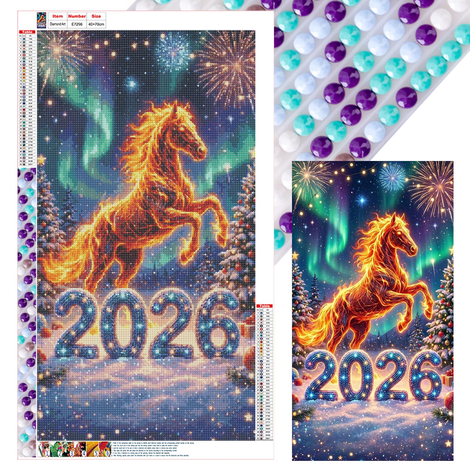 Poetrydraw 2026 Horse Full Diy 5D Round Drill Diamond Art Painting Kit For Adults/Beginners Gift Idea Home Decor Diamond Art Paintings Picture Arts Craft Large Size 40X70cm (2026 Horse)