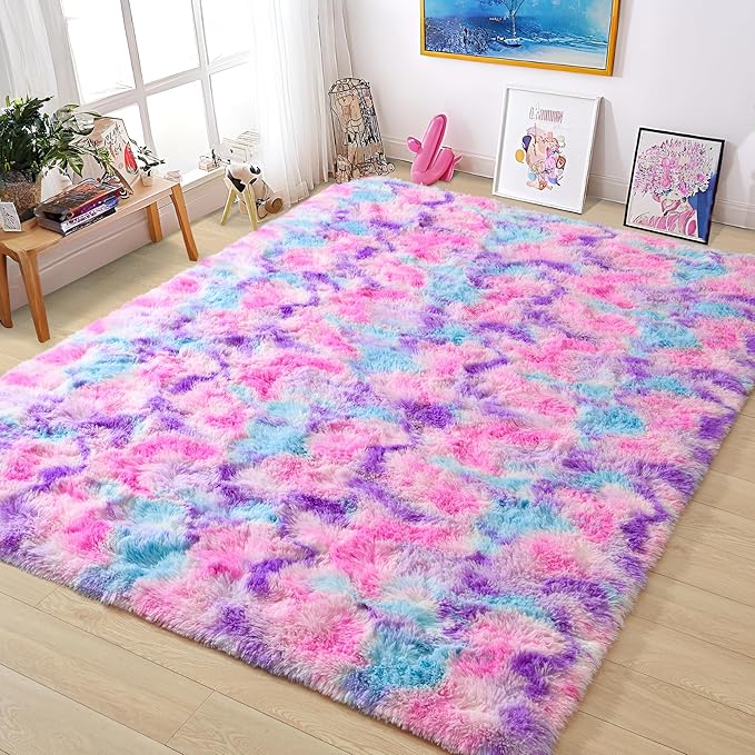 Amazon.com: Tepook Soft Rainbow Rug for Girls Room, Cute Fluffy Girls ...