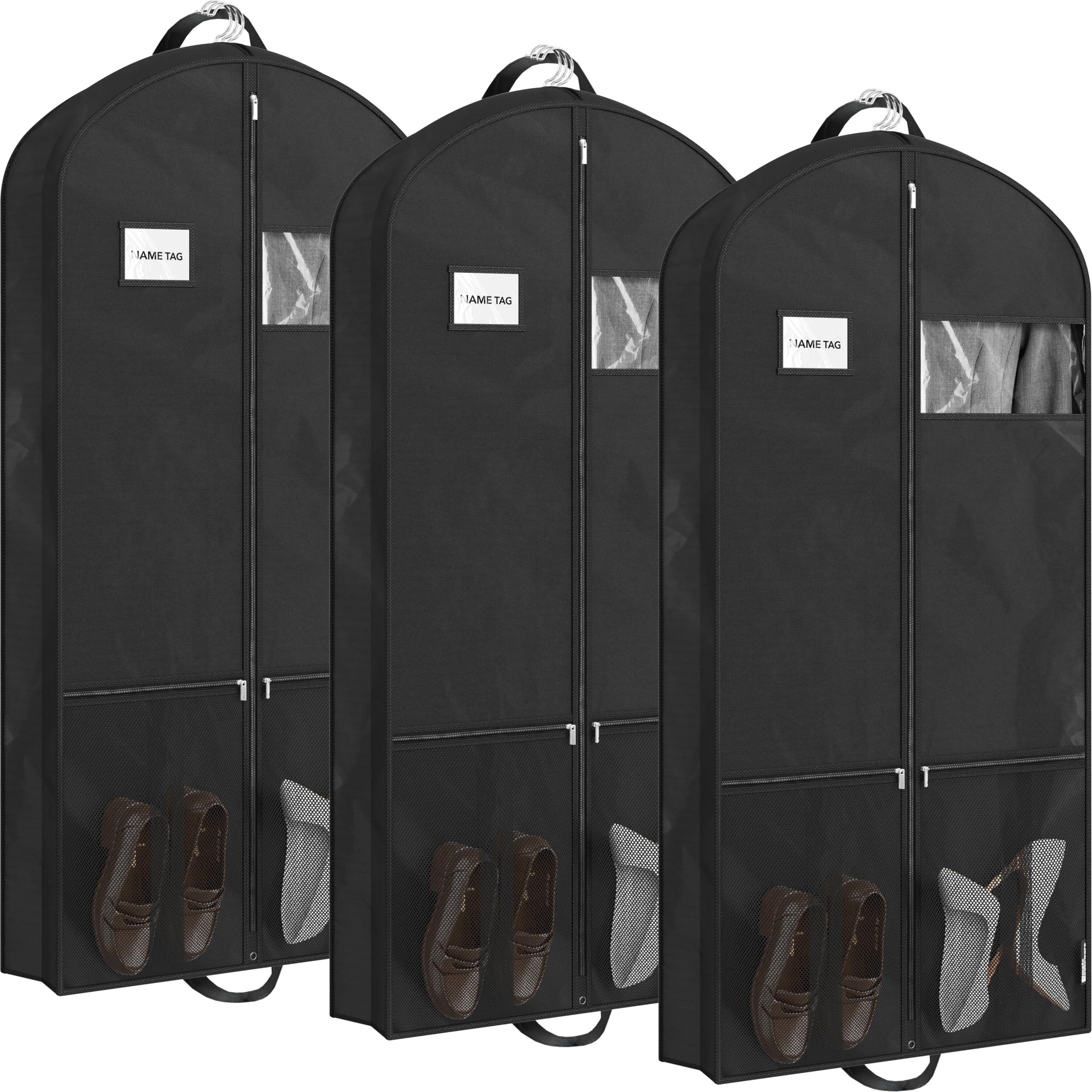 Simple Houseware 54-Inch Travel Garment Bag with Pockets Non-Woven Lightweight Black 3 Pack