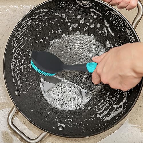 Miniatura 7 de PHYEX Paquete de 2 cepillos de platos con asa, cepillo suave para lavar platos de cocina, para limpiar ollas, sartén, fregadero