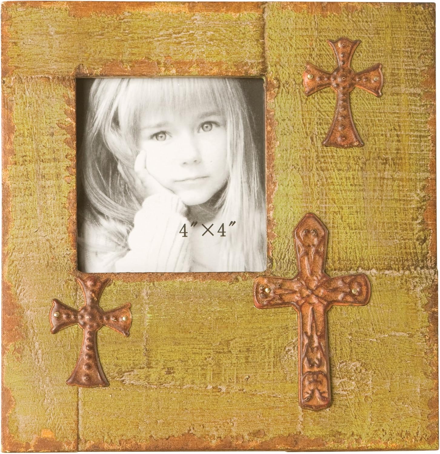 Wilco Imports Distressed Moss Green Photo Frame with Cross