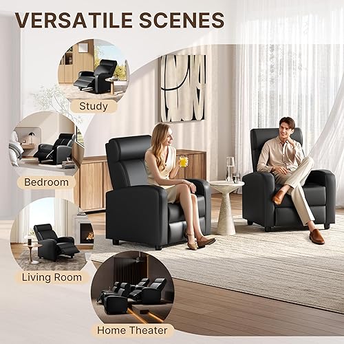 Miniatura 7 de Yaheetech Silla de sala de estar para adultos, silla reclinable ajustable de piel sintética con resorte de bolsillo, asiento de respaldo de espuma
