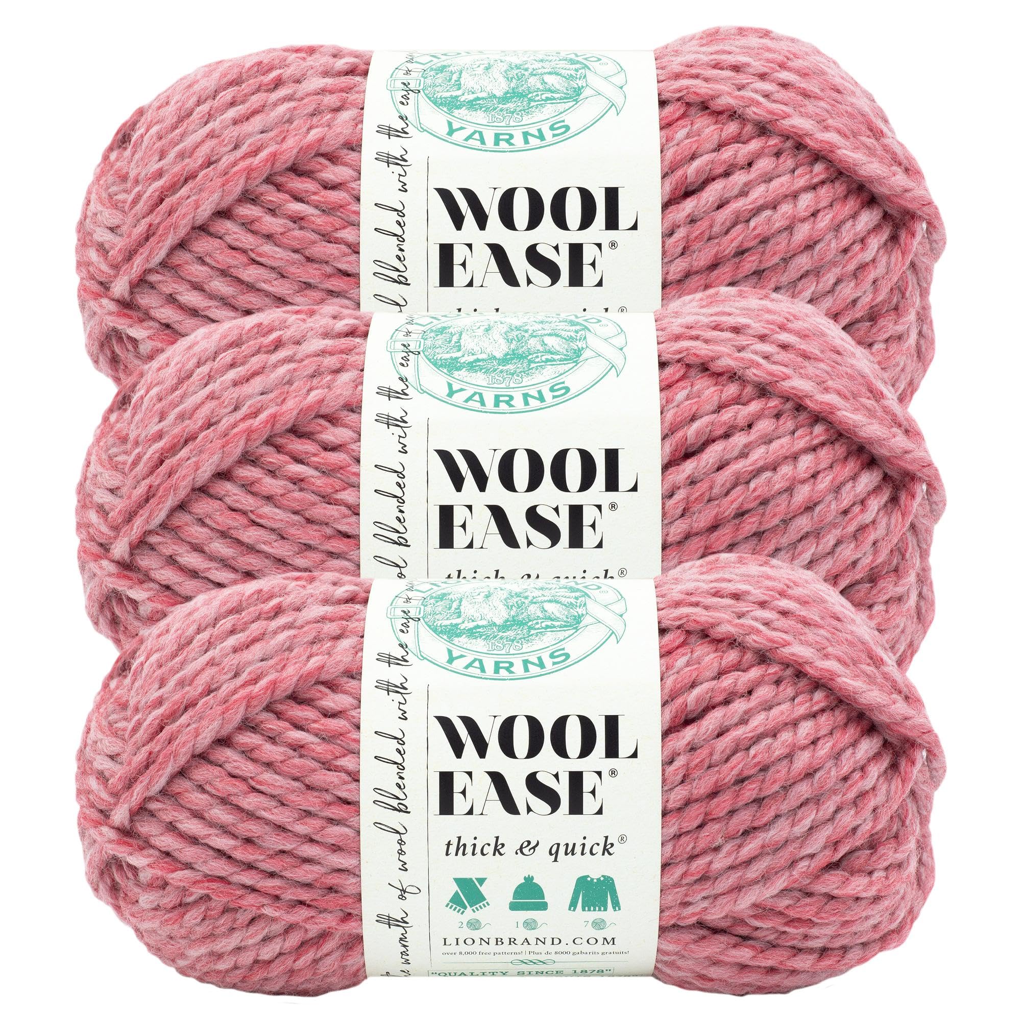 Lion Brand Yarn Thick & Quick Yarn Przędza, miękka i gruba. do robienia na drutach, szydełkowania i rękodzieła, 3-pak, różowa (Potion)