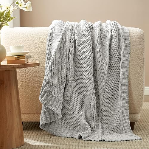 Amélie Home Manta de punto de felpilla Chevron para sofá, manta suave decorativa con textura acogedora para sofá y silla, 50 x 60 pulgadas, color