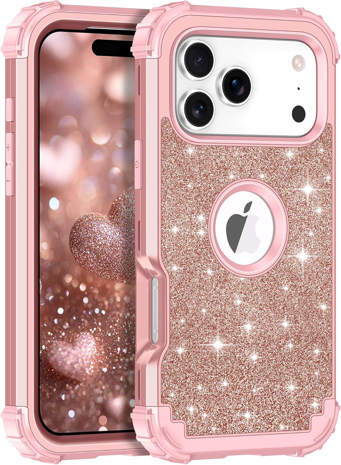 LONTECT for iPhone 17 Pro Case Glitter Sparkly Bling 3 in 1 Shockproof Heavy Duty Hybrid Sturdy High Impact Protective Cover Case for Apple iPhone 17 Pro 6.3 inch 2025,Rose Gold