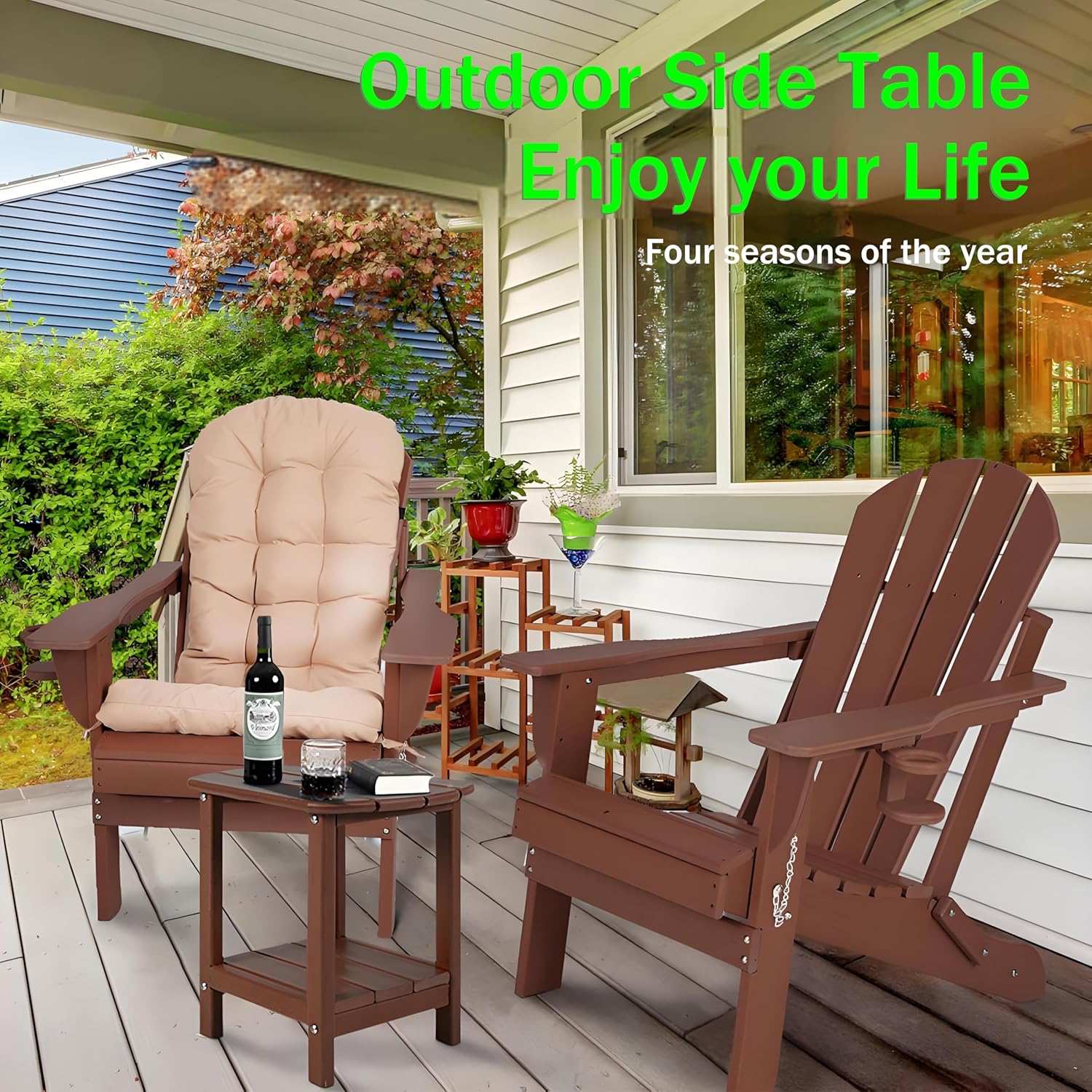 BZY Adirondack Outdoor Side Table Square 2-Tier Patio Coffee Table with Weatherproof HDPE Material Low Maintenance Furniture for Poolside, Porch, Deck