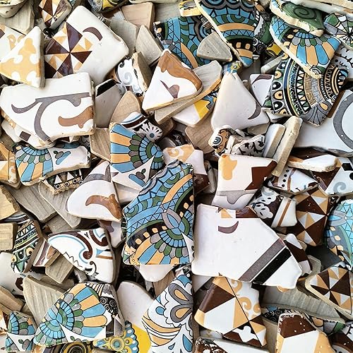 Miniatura 7 de EDFLIFE Azulejos de cerámica esmaltada para manualidades, azulejos de mosaico de porcelana irregulares para manualidades, 17.99 oz con patrón de