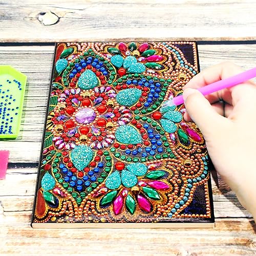 Miniatura 7 de DIY 5D diamante pintura cuaderno mandala kits cubierta cuero especial diario cuaderno de dibujo cristal punto de cruz diamante arte tapa dura libro