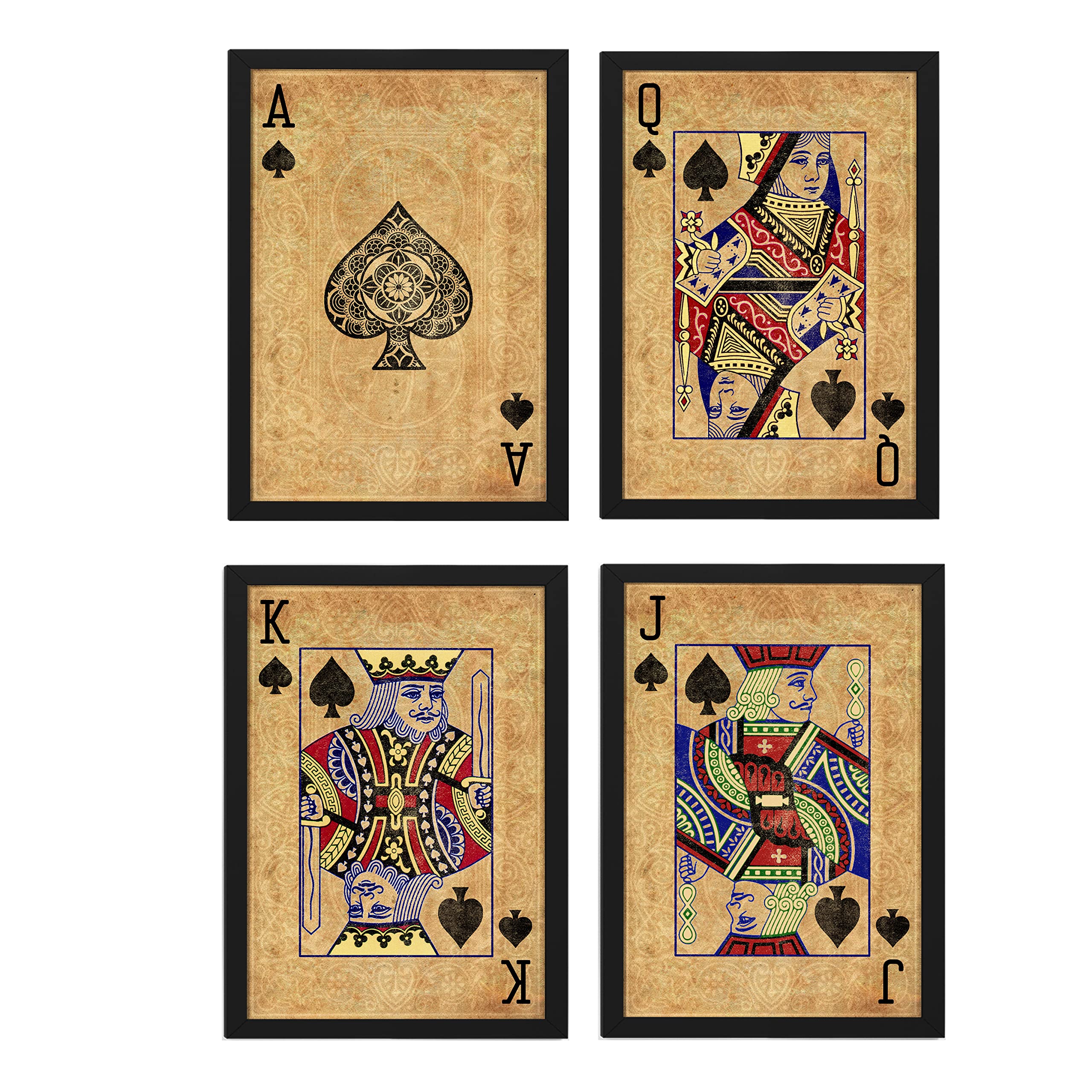 Ritwika's Set Of 4 Premium Artwork Of King, Queen, Jack and Ace Of Spade Framed Paintings For Wall Decor | Each Size 9.5 x 13.5 IN (01 - SPADE-SET-4)