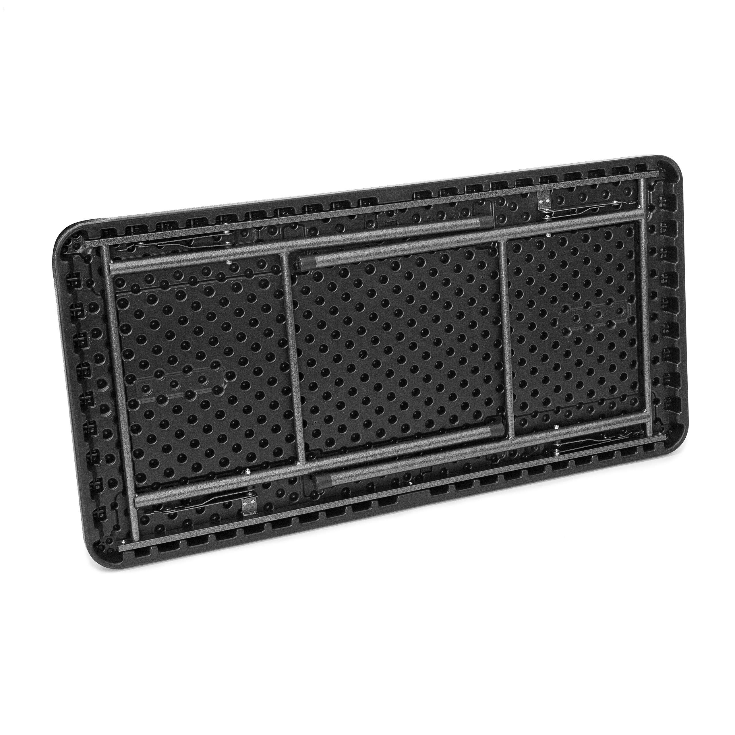 Relaxdays Tavolo da Campeggio Pieghevole BASTIAN, Rettangolare 74x121,5x61,5, Tavolino da Outdoor, Aspetto Rattan, Nero
