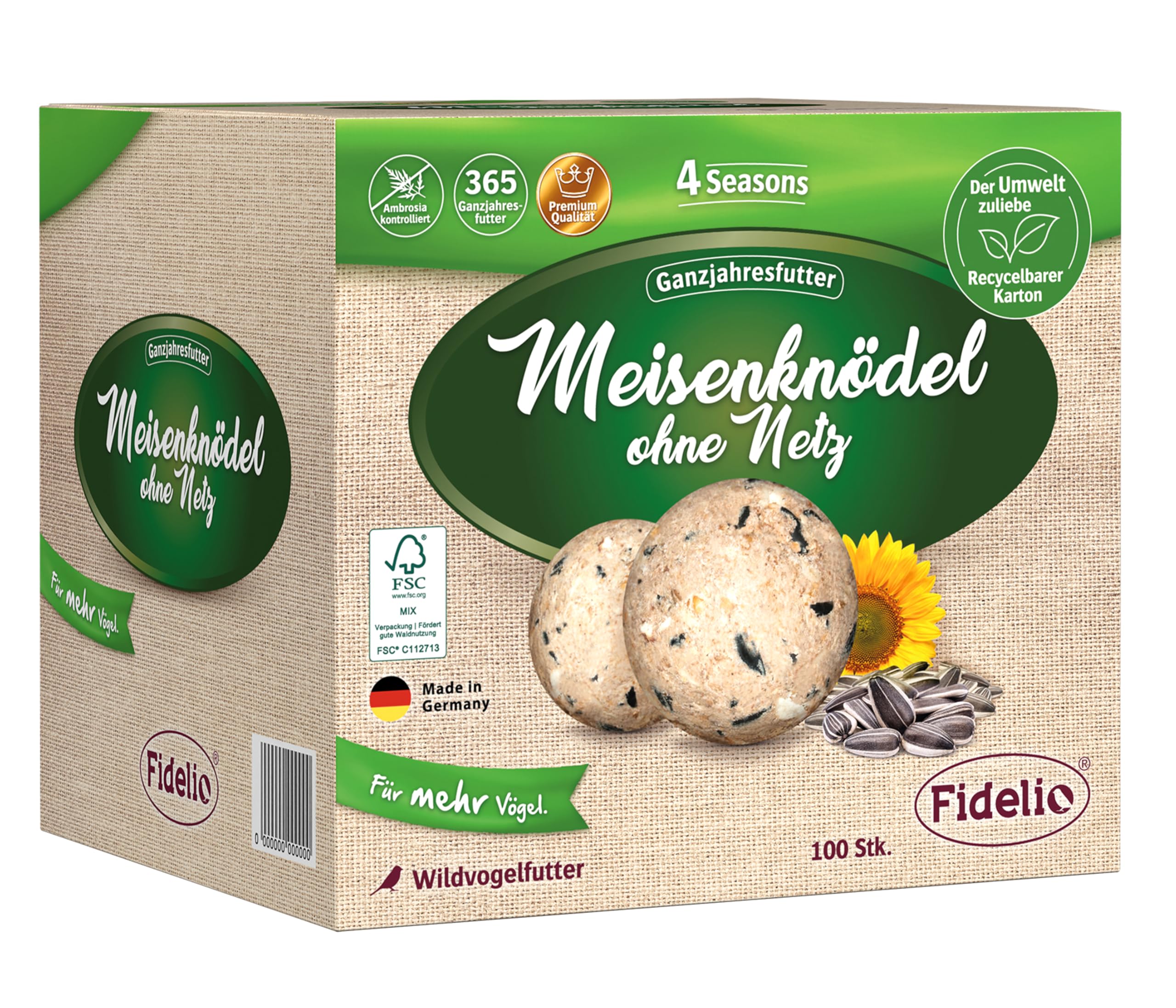 Fidelio Meizenbollen zonder net, het hele jaar door, wildvogelvoer, eiwitrijk/energierijk, hoogwaardig vogelvoer voor wilde vogels, 30 stuks in emmer, 2,5 kg