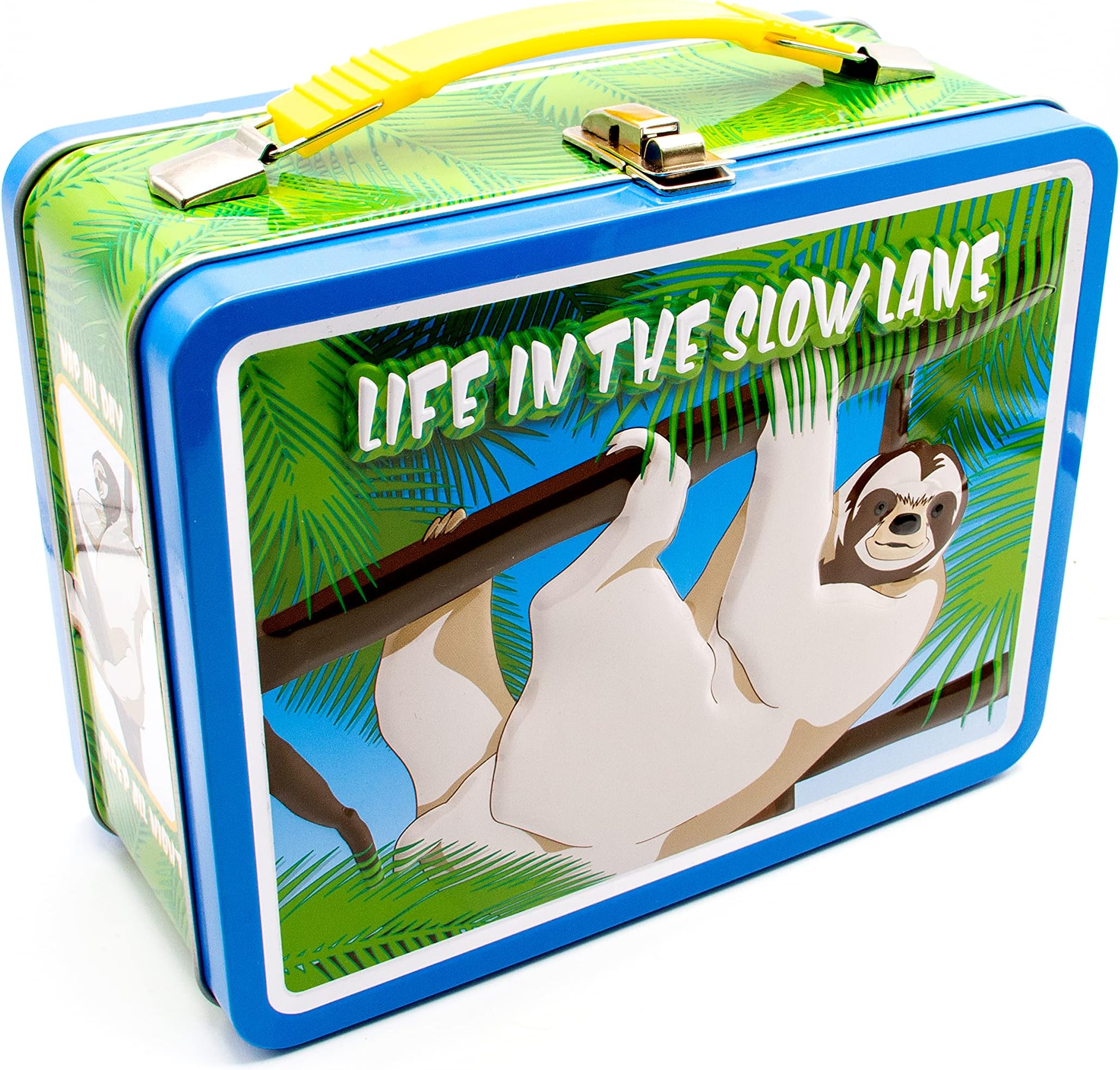 AQUARIUS Sloth Fun Box - Sturdy Tin Storage Box with Plastic Handle & Embossed Front Cover - Officially Licensed Sloth Merchandise and Collectible Gift for Kids, Teens & Adults, Multicolor, 48240
