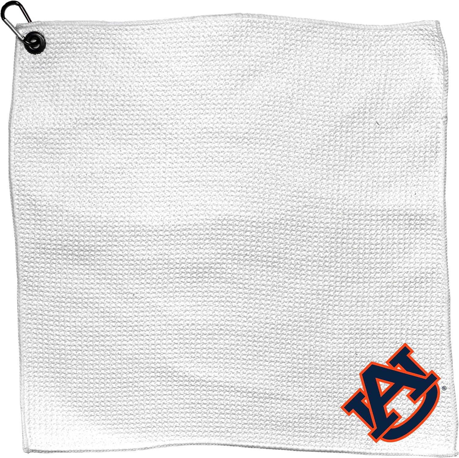 Team Golf NCAA Auburn Microfiber Towel - 15" X 15" (White) with Carabiner Clip, Premium Microfiber with Deep Waffle Pockets - Superior Water Absorption and Quick Dry Golf Cleaning Towel