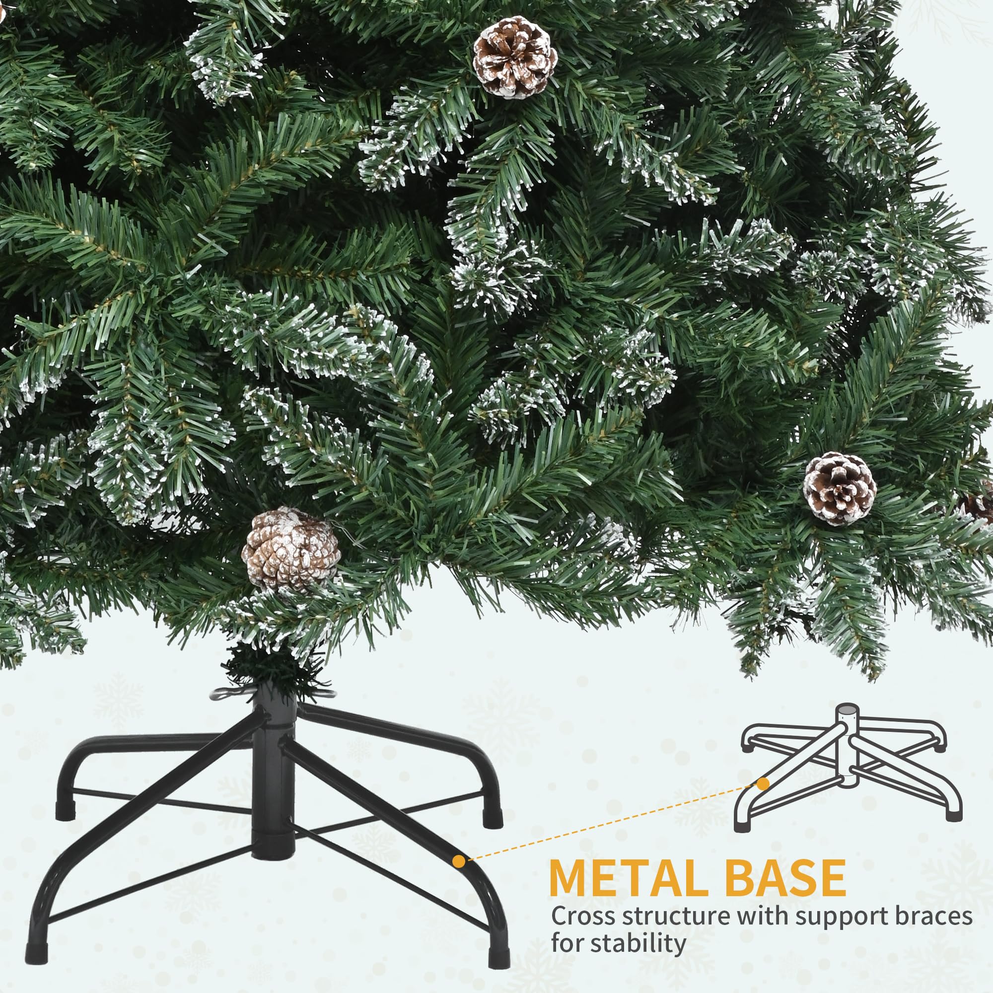 YITAHOME 182cm Künstlicher Weihnachtsbaum mit Schnee & Kiefernzapfen, ca. 880 Spitzen, Naturgetreu Tannenbaum mit Metallständer & Klappsystem, Schnellaufbau für Zuhause Geschäfte, 182 x Φ105cm