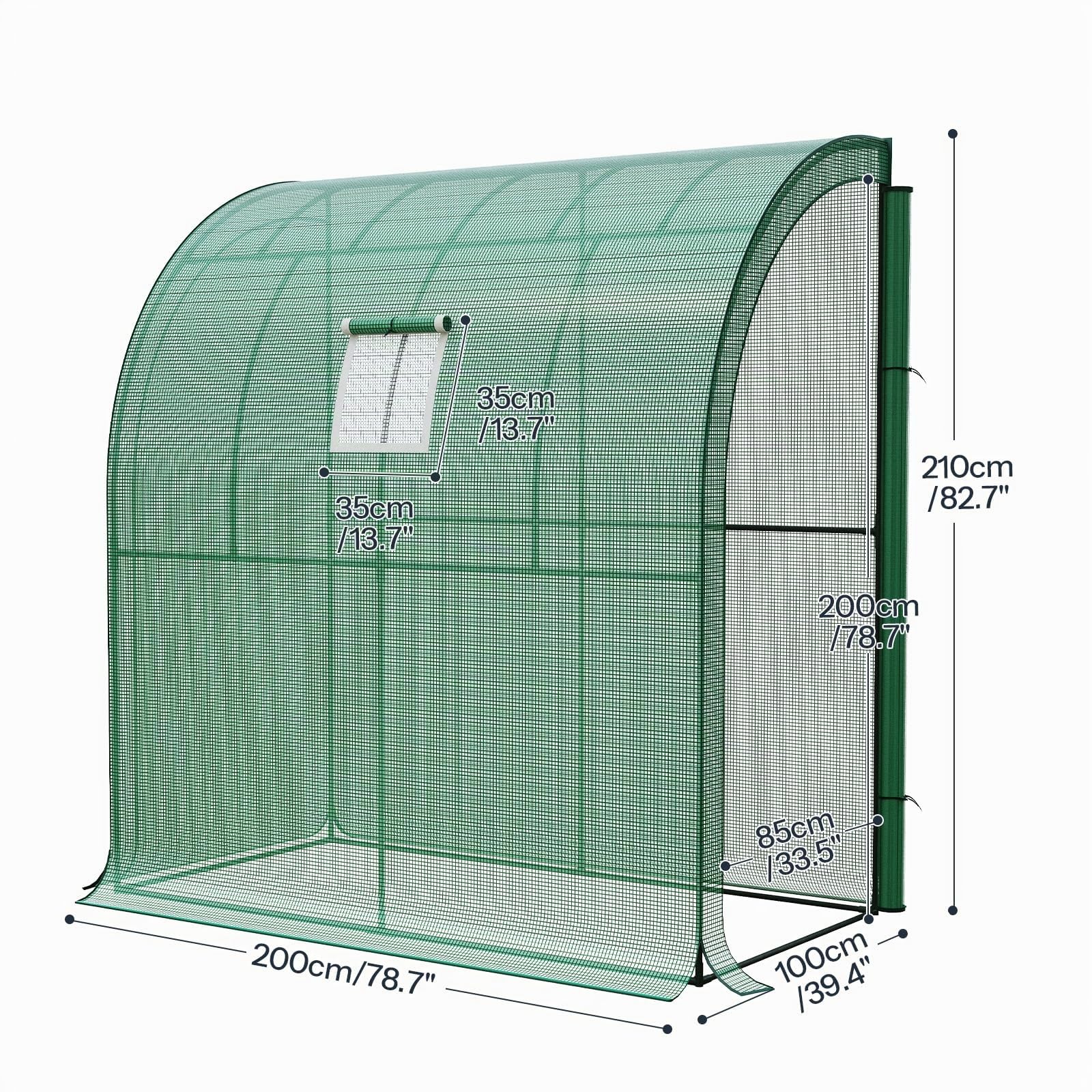 LARMNEE Serre Adossée, Serre à Tomates, avec Bâche PE à Fermeture à Glissière sur Les Côtés, 200 x 100 x 210 cm, Cadre Métallique, pour Fleurs, Légumes, Balcon, Plantes, Terrasse, Vert EGN72GH02