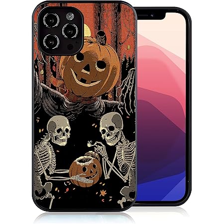 Compatible with iPhone 12-6.1,Halloween Pumpkin Monster and Skeleton Pranks Designed for Women Girls Men,Gel Rubber Full Body Protection Shockproof Drop Protection Cover TPU Case-iPhone 12-6.1