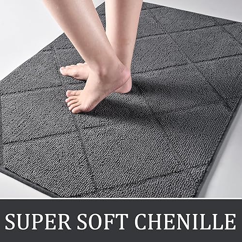 Miniatura 8 de LOCHAS Tapete gris para puerta de interior, 20 x 32 pulgadas, parte trasera de goma, lavable y absorbente, tapete de microfibra para entrada