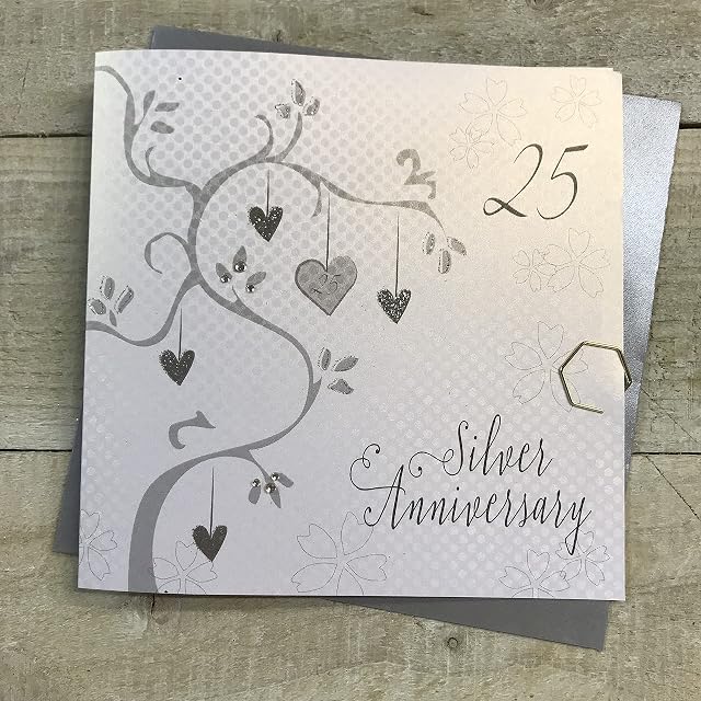 white cotton cards Silver Wedding, Handmade 25th Card (Anniversary Tree, Code AB25)