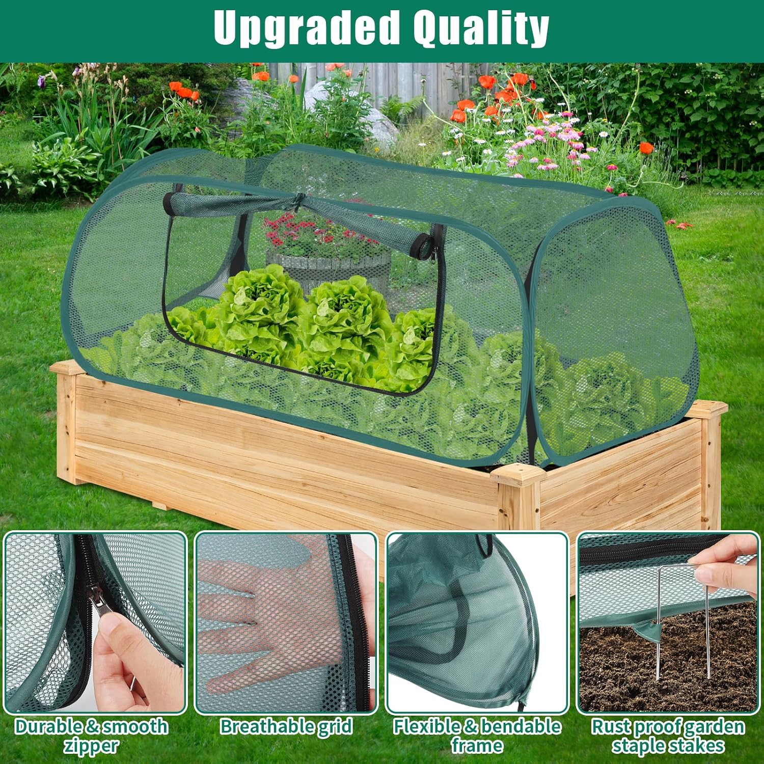 2Pack Garden Covers for Raised Beds, Pop Up Mesh Plant Covers for Outdoors, 30% Sunblock Plant Shade Tent, Crop Cage for Seedlings Vegetable Against Birds, Animals, with 8 Stakes (45"X22"X16")