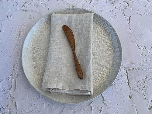 Miniatura 6 de Servilletas de lino 100% lino francés, servilletas de tela de lino puro lavado a la piedra, tamaño 18 x 18 pulgadas, juego de 4 unidades (avena