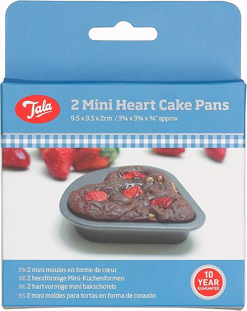 Tala 2 Mini Heart Non-stick Cake Pans - Heart-shaped Baking Tins with Fixed Base - Even Heat Distribution - Easy Food Release, Dishwasher and Freezer Safe - 2 Pack