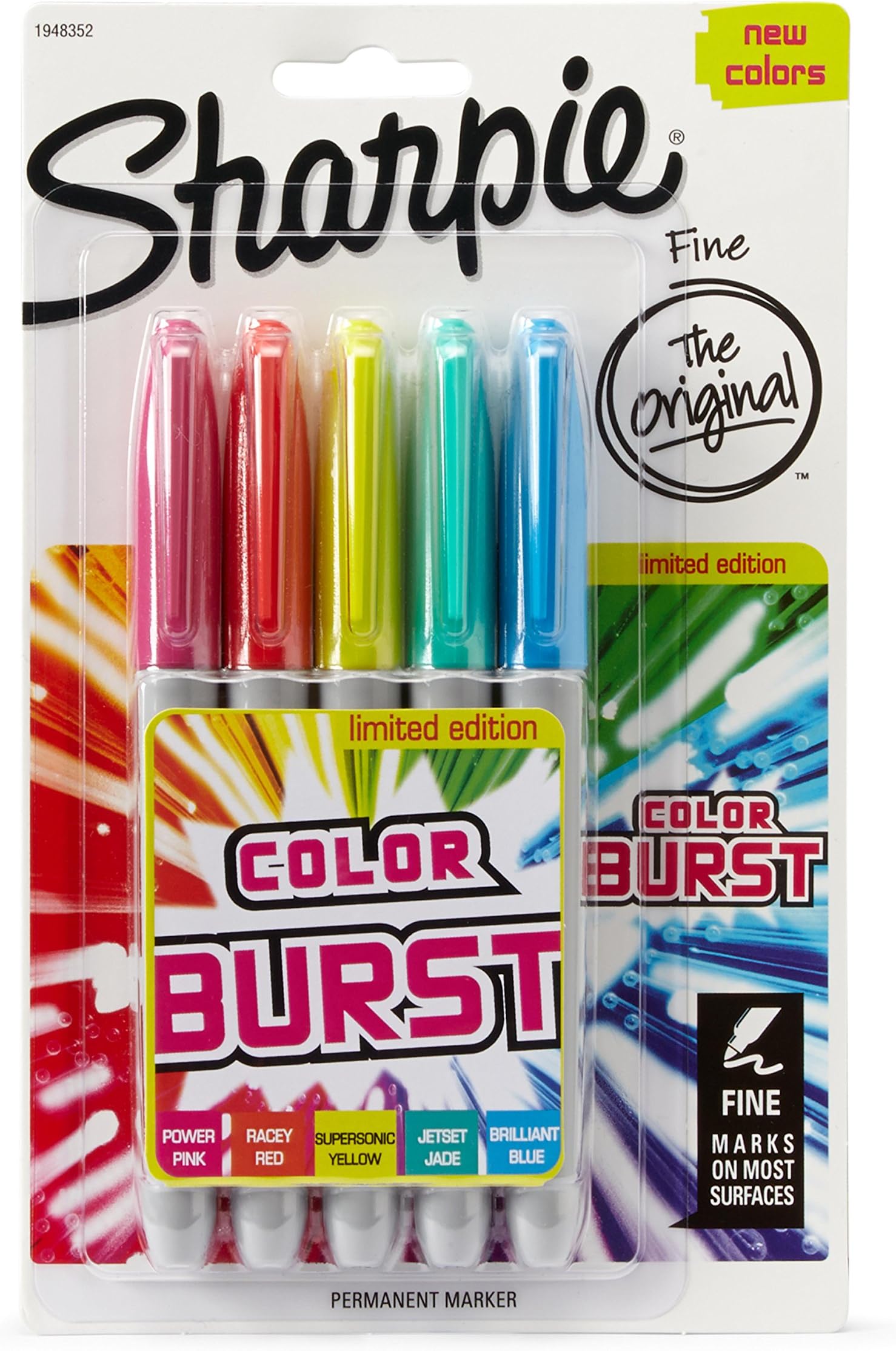 SharpiePermanent Markers | Fine Point | Colour Burst | 5 Count