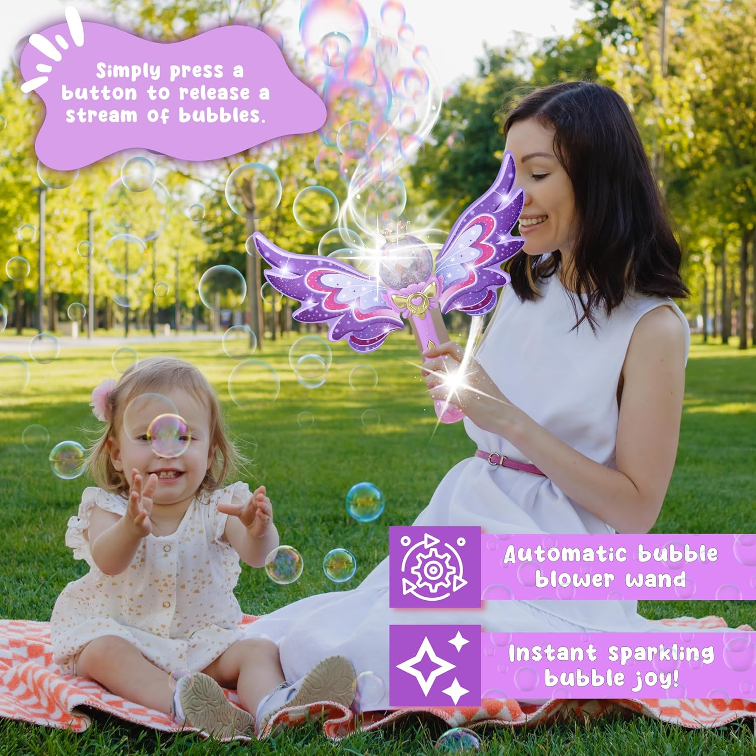 14” Fairy Bubble Blower Wand with Dazzling LED Lights – Forest & Twelfth Bubble Wands for Kids, Battery-Powered Bubble Blaster, Includes Bubble Solution – Perfect Bubble Blower for Toddlers (Fairy)
