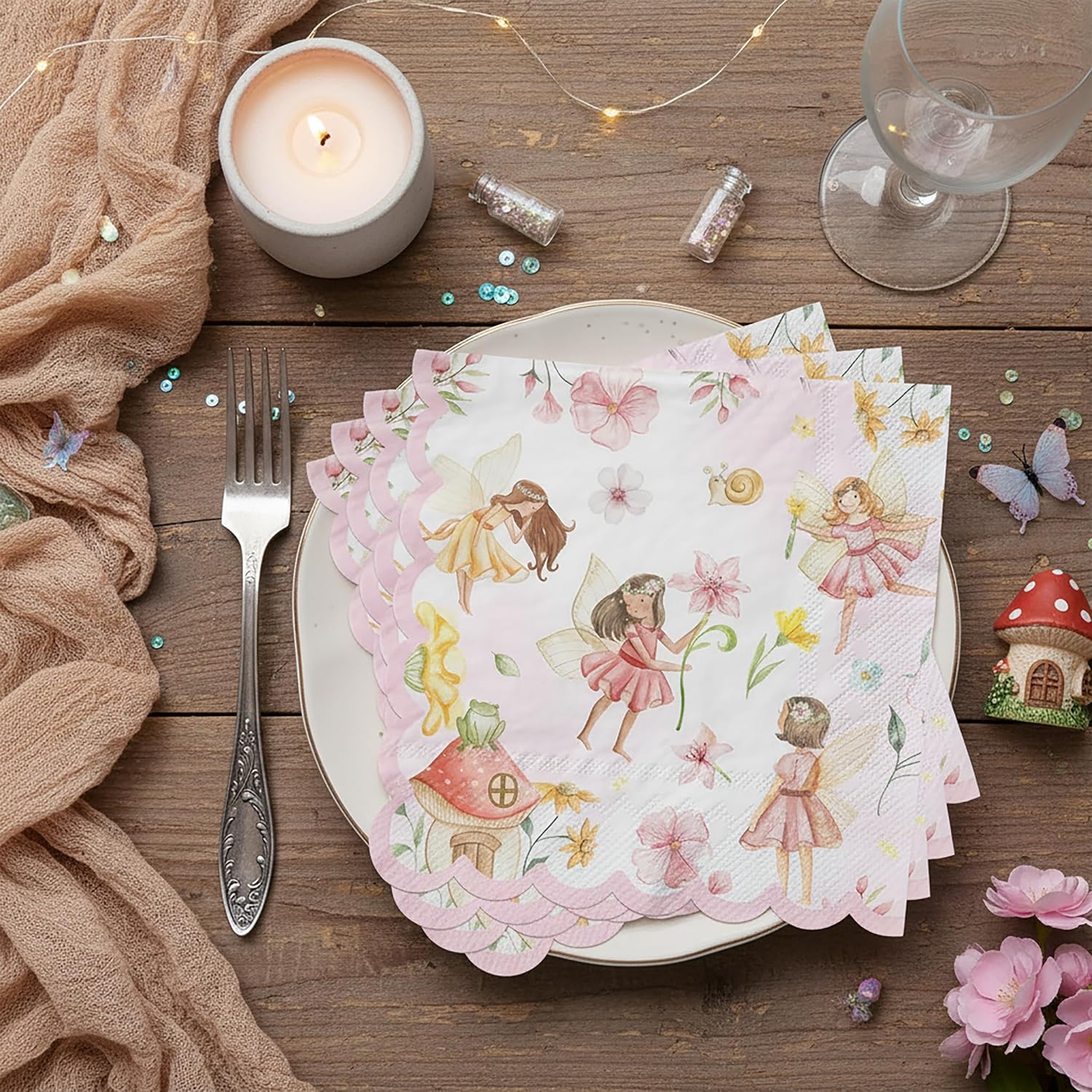 50-Pack Fairy Garden Paper Napkins – Enchanted Forest 1st Birthday Party Supplies for Fairies, Soft Disposable Table Napkins image 3